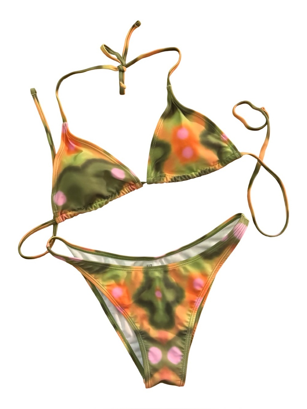 Green Orange gradient Print Triangle Bikini Set - Women Swim NWOT
